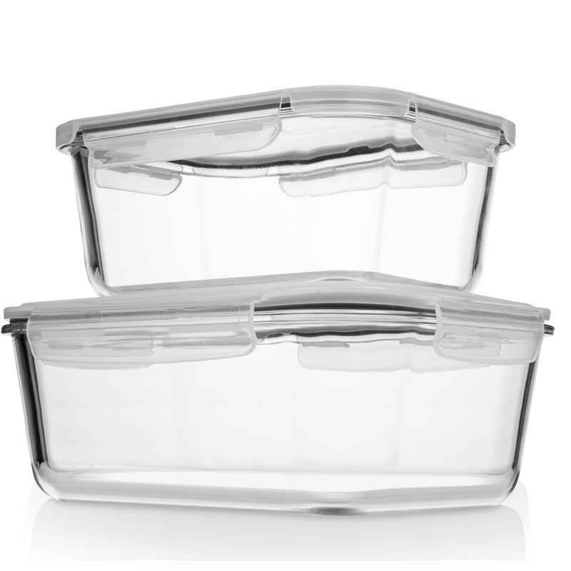 Razab 4 Pc (2700ML/ 91 Oz & 1520ML/ 51 Oz) Airtight Large Glass Food Storage Containers with Lids - BPA Free, Leak Proof Meal Prep Containers (2 Containers + 2 Lids) Microwave, Oven & Freezer Safe - Image 1