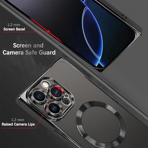 ZIYE Clear Magnetic Case for iPhone 16 Pro Max Case [Compatible with MagSafe] Luxury Slim Soft Shockproof Support Wireless Charging Phone Cover for Women Girls Girly-Black - Image 2