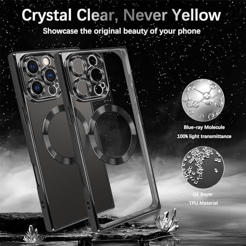 ZIYE Clear Magnetic Case for iPhone 16 Pro Max Case [Compatible with MagSafe] Luxury Slim Soft Shockproof Support Wireless Charging Phone Cover for Women Girls Girly-Black - Image 5