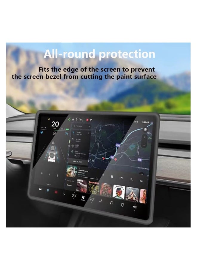 Generic - Screen Silicone Protective, Frame Compatible with Tesla Model Y / 3 Accessories Silicone Center Console Decoration Protects Screen from Shatters and Crashes, Anti-Glare Anti-Fingerprint (Black) - Image 1