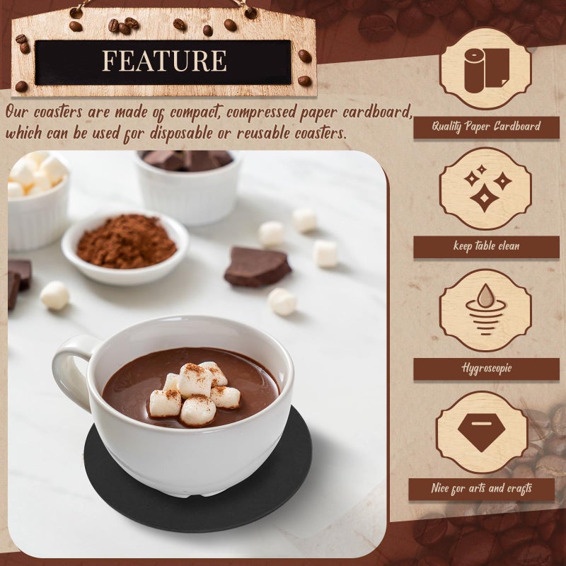 تاوباري TAOBARY 400 PCS قابلة للتخلص من الوقايات الورقية بالجملة من الوقايات من الورق المقوى 4 بوصة للمشروبات DIY Crafts Arts Bar Wedding (Black) - Image 4