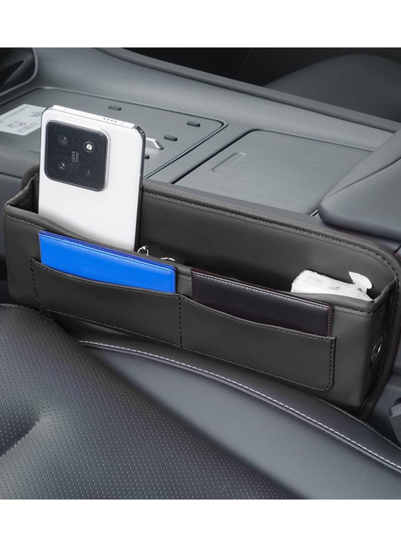 منظم ملء فراغ مقعد السيارة الجلد مع حامل بطاقات وفتحة شحن لمقعد السيارة الأمامي - Image 1
