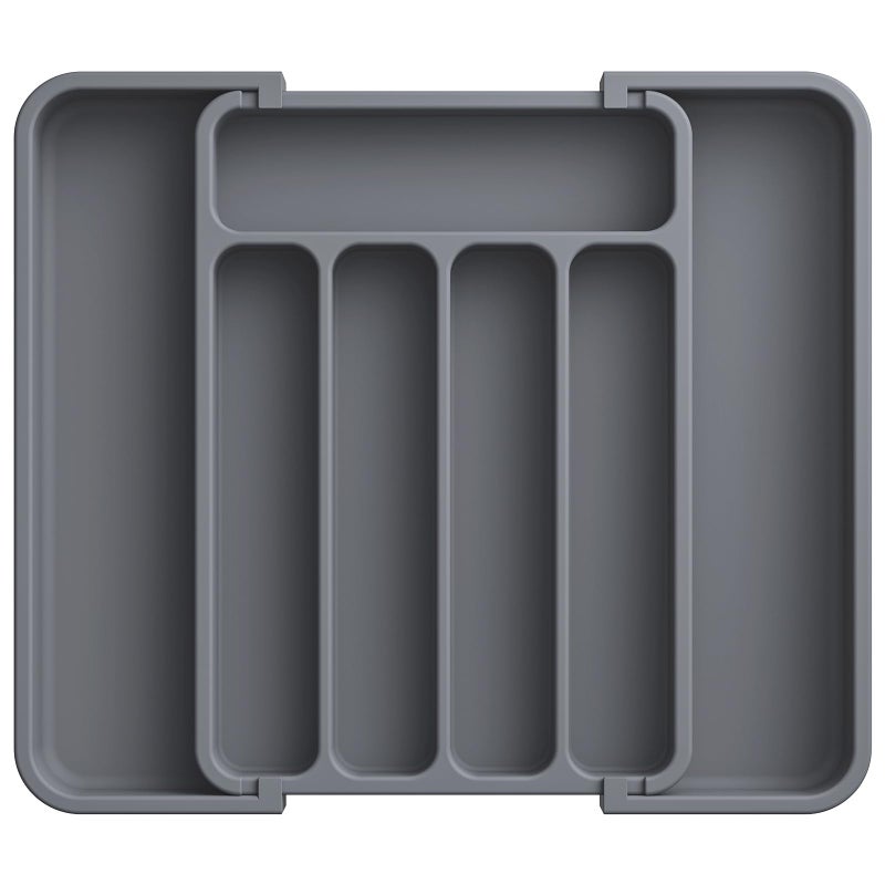 Aujen Silverware Organizer - Expandable Kitchen Drawer Organizer, Adjustable Utensil Organizer, Cutlery Tray for Forks, Knives, Multipurpose Kitchen Organizers and Storage Solution, Grey, Medium - Image 1