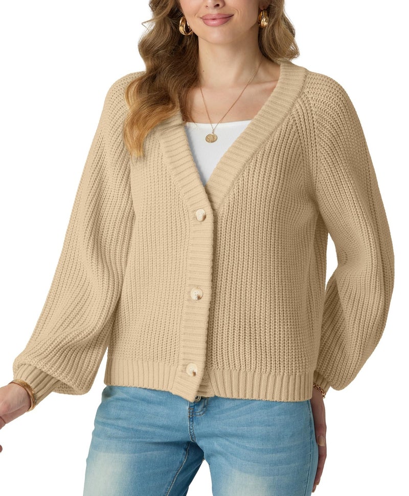 GRECERELLE Thick Cardigan Sweaters for Women Fall Casual Open Front Long Sleeve Button Cardigans, Apricot, Large - Image 5