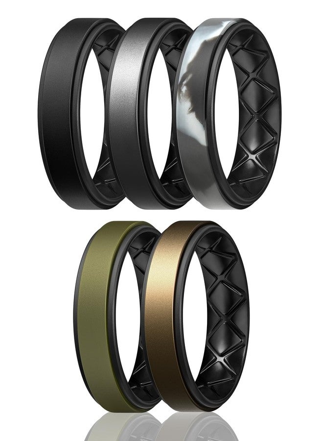 Egnaro Silicone Rings for Men 1/4/5/6/7 Multipack of Breathable Mens Silicone Rubber Wedding Rings Bands - Step Edge, 9.5-10, Silicone, No Gemstone - Image 1