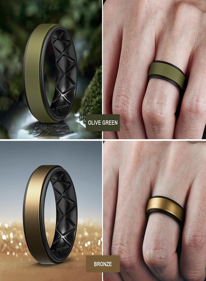 Egnaro Silicone Rings for Men 1/4/5/6/7 Multipack of Breathable Mens Silicone Rubber Wedding Rings Bands - Step Edge, 9.5-10, Silicone, No Gemstone - Image 4