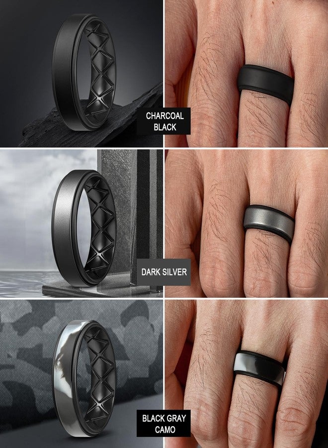 Egnaro Silicone Rings for Men 1/4/5/6/7 Multipack of Breathable Mens Silicone Rubber Wedding Rings Bands - Step Edge, 9.5-10, Silicone, No Gemstone - Image 3