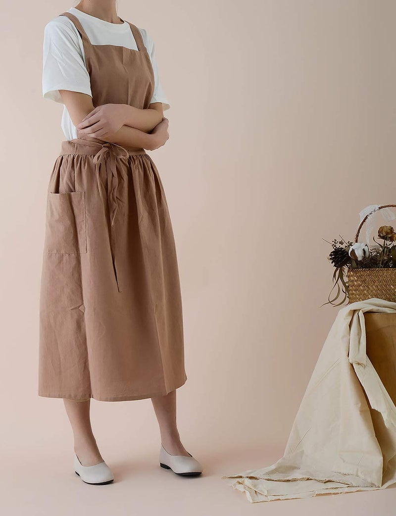 Hawholm Japanese apron Women-Cross Back Apron for Women with Pockets, Pinafore Aprons, Womens Cotton Linen Apron - Image 3