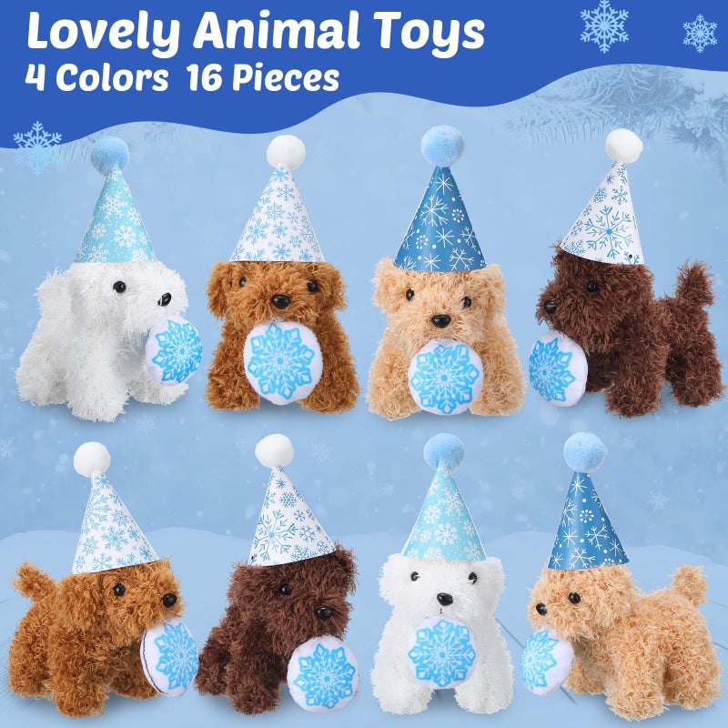 Vinsot 16 Set Mini Plush Dog Favors Gifts Adopt a Dog Set Include 16 Mini Stuffed Puppy 16 Cute Cone Hats 16 Kraft Paper Boxes for Puppy Animal Themed Birthday Party Supplies (Snowflake) - Image 3