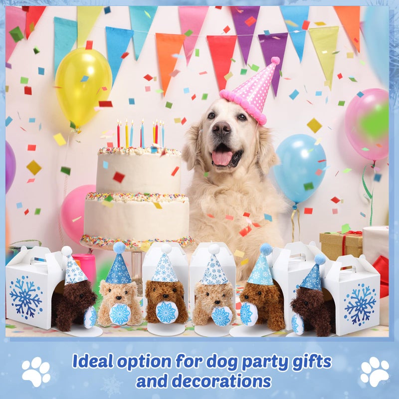 Vinsot 16 Set Mini Plush Dog Favors Gifts Adopt a Dog Set Include 16 Mini Stuffed Puppy 16 Cute Cone Hats 16 Kraft Paper Boxes for Puppy Animal Themed Birthday Party Supplies (Snowflake) - Image 5