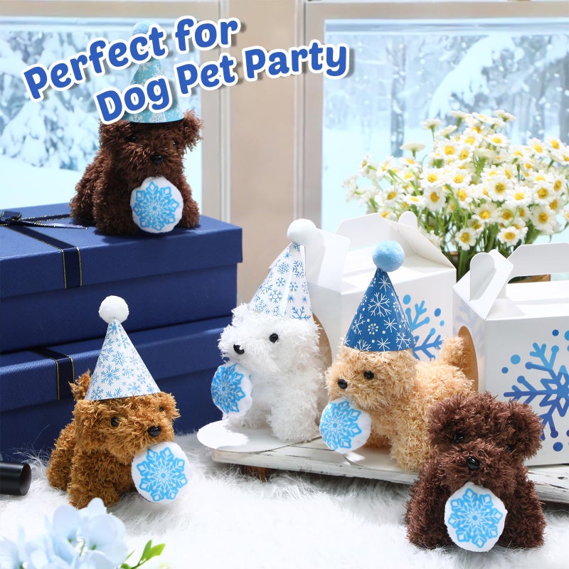 Vinsot 16 Set Mini Plush Dog Favors Gifts Adopt a Dog Set Include 16 Mini Stuffed Puppy 16 Cute Cone Hats 16 Kraft Paper Boxes for Puppy Animal Themed Birthday Party Supplies (Snowflake) - Image 4