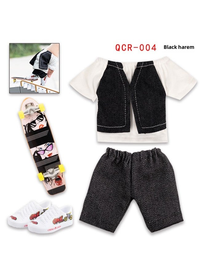 Finger Scooter Field Props Combination Suit 10PC Scene Finger Bicycle Finger Shoes Pants-Color:QCR-004 Black Harem  - Image 1