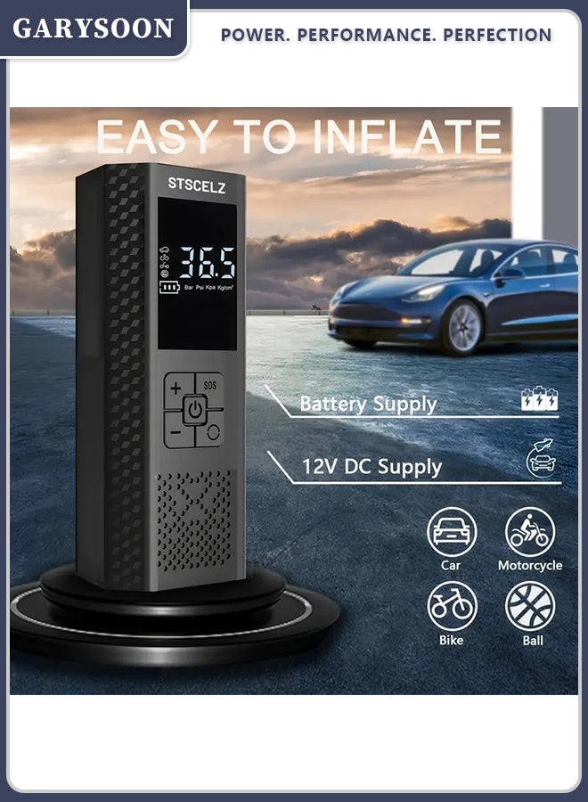 Garysoon Tire Inflator Portable Air Compressor 150 PSI, 3X Fast Cordless Car Tire Pump with Digital Pressure Gauge & LED Light, USB Rechargeable Electric Air Pump for Car, Motorcycle, Bicycle & Balls - Image 3