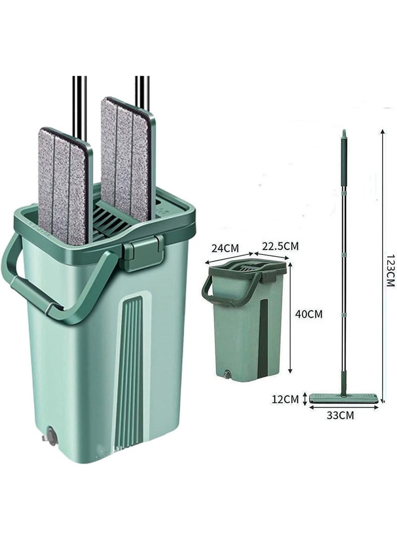 TAJ BAZAAR Flat Mop Squeeze Mop and Bucket Set with 2 Washable and Reusable Microfiber Mopping Pads for Floor Cleaning, Floor mop and Bucket with Wringer Set Cleaning Floor Mop (1mopbucket 2 cloth big) (Green) - Image 4