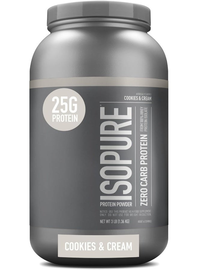 Isopure Zero Carb Whey Protein Isolate Powder with Vitamin C & Zinc for Immune Support, 25g Protein, & Keto Friendly - Cookies & Cream, 3 lbs, 41 Servings (1.36 KG) - Image 1