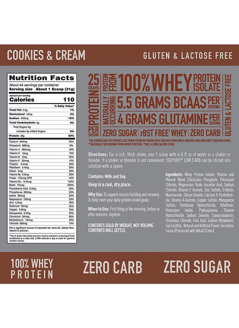 Isopure Zero Carb Whey Protein Isolate Powder With Vitamin C And Zinc For Immune Support, 25g Protein, And Keto Friendly, Cookies Cream - 1.36 KG  - Image 3