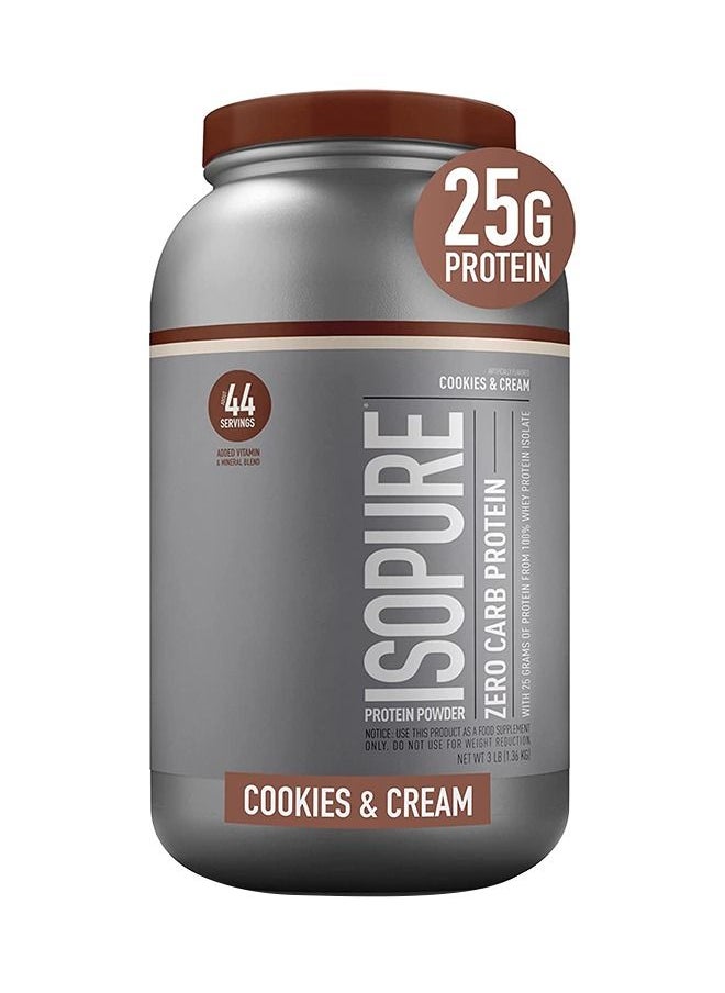Isopure Zero Carb Whey Protein Isolate Powder With Vitamin C And Zinc For Immune Support, 25g Protein, And Keto Friendly, Cookies Cream - 1.36 KG  - Image 1