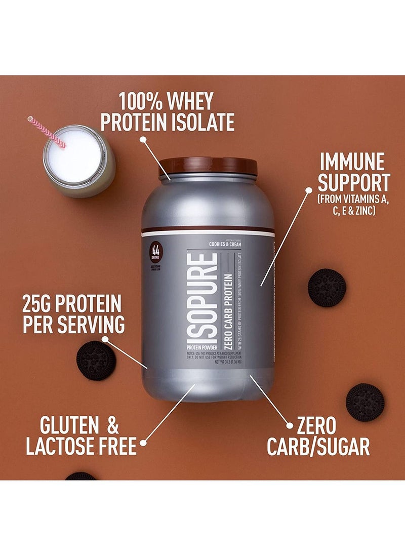 Isopure Zero Carb Whey Protein Isolate Powder With Vitamin C And Zinc For Immune Support, 25g Protein, And Keto Friendly, Cookies Cream - 1.36 KG  - Image 2