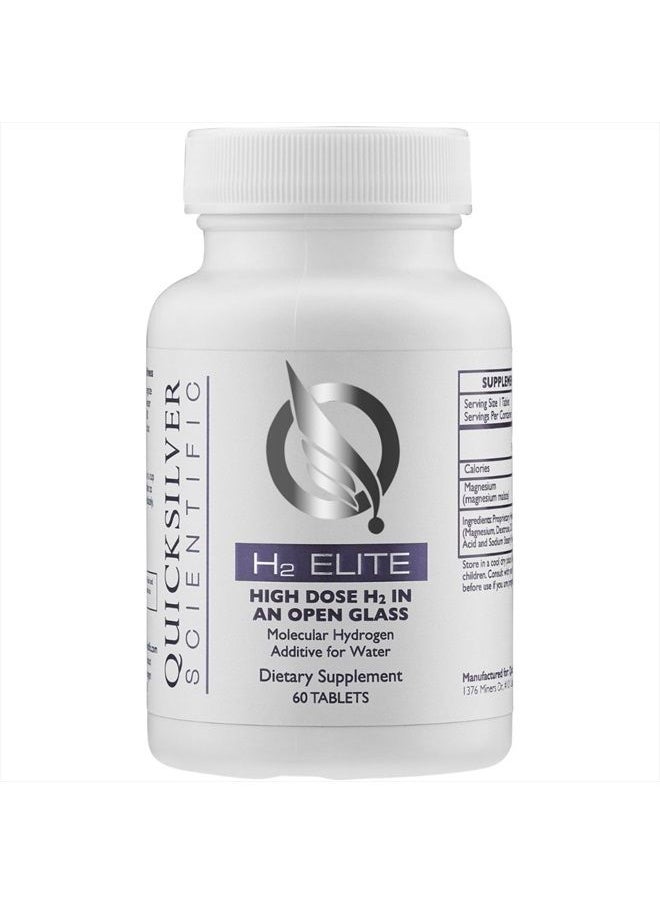 H2 Elite - Molecular Hydrogen for Energy + Metabolism Support, Water Tablets Perfect for Open Containers - Magnesium Malate Drink Additive (60 Molecular Hydrogen Tablets)