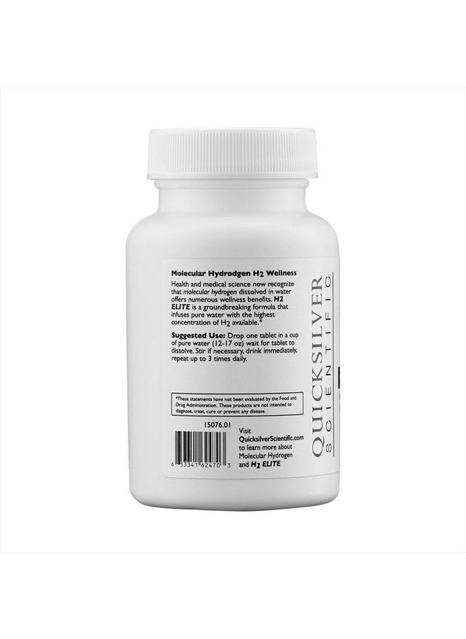 H2 Elite - Molecular Hydrogen for Energy + Metabolism Support, Water Tablets Perfect for Open Containers - Magnesium Malate Drink Additive (60 Molecular Hydrogen Tablets)
