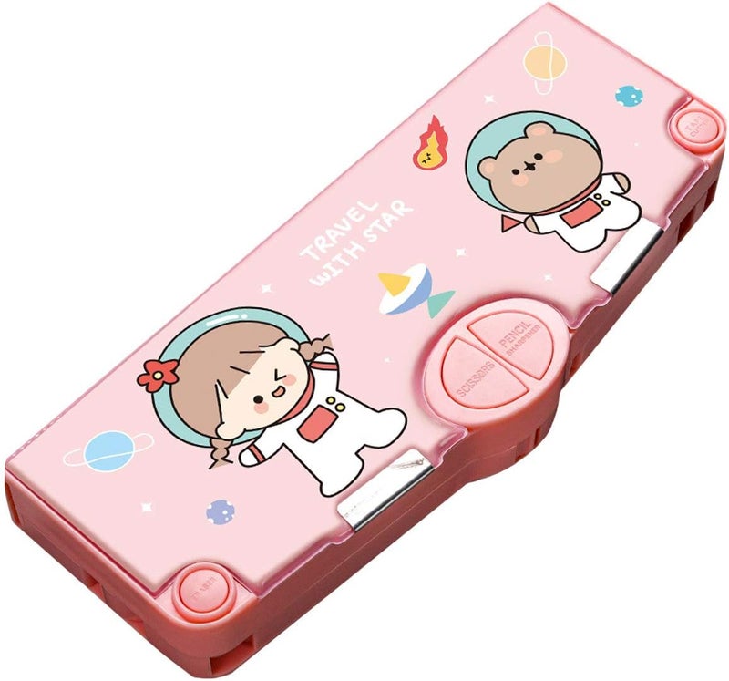 Multiple sizes Multifunction Pencil Case, Pencil Box with 2 Compartments for Students - Cartoon Pattern Stationery Set with Pop Out Scissors and Pencil Sharpener Market mainstream color picks