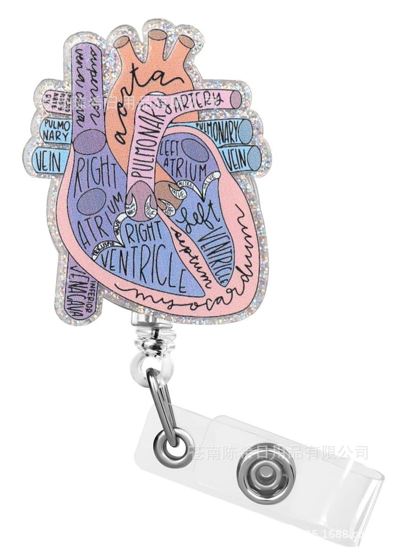 Nurse Badge Reel Cardiac Badge Holder Heart Retractable Reel ID Card Clip Funny Nurse Name Tag Holder for Doctor Student Teacher, Blue - Image 1