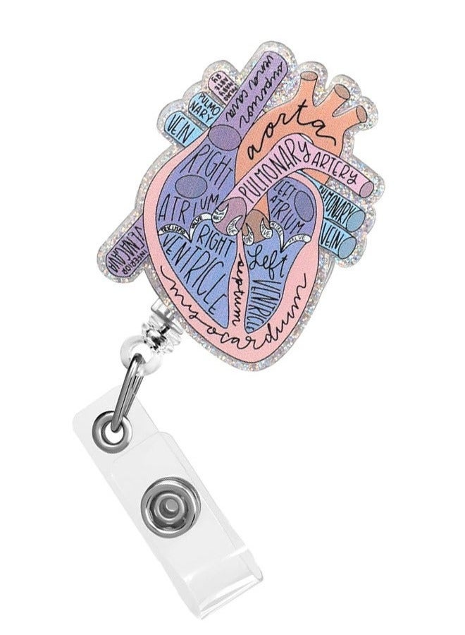 Nurse Badge Reel Cardiac Badge Holder Heart Retractable Reel ID Card Clip Funny Nurse Name Tag Holder for Doctor Student Teacher, Blue - Image 2