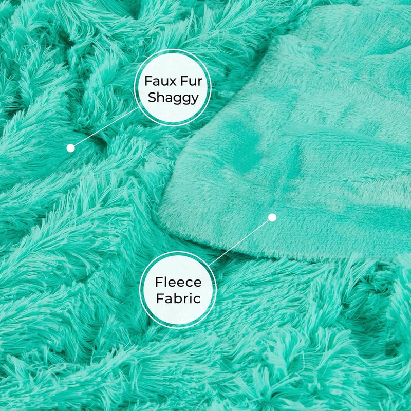 Tuddrom Decorative Extra Soft Faux Fur Throw Blanket 50"x60",Solid Reversible Fuzzy Lightweight Long Hair Shaggy Blanket,Fluffy Cozy Plush Fleece Comfy Microfiber Blanket for Couch Sofa Bed,Teal Blue - Image 5