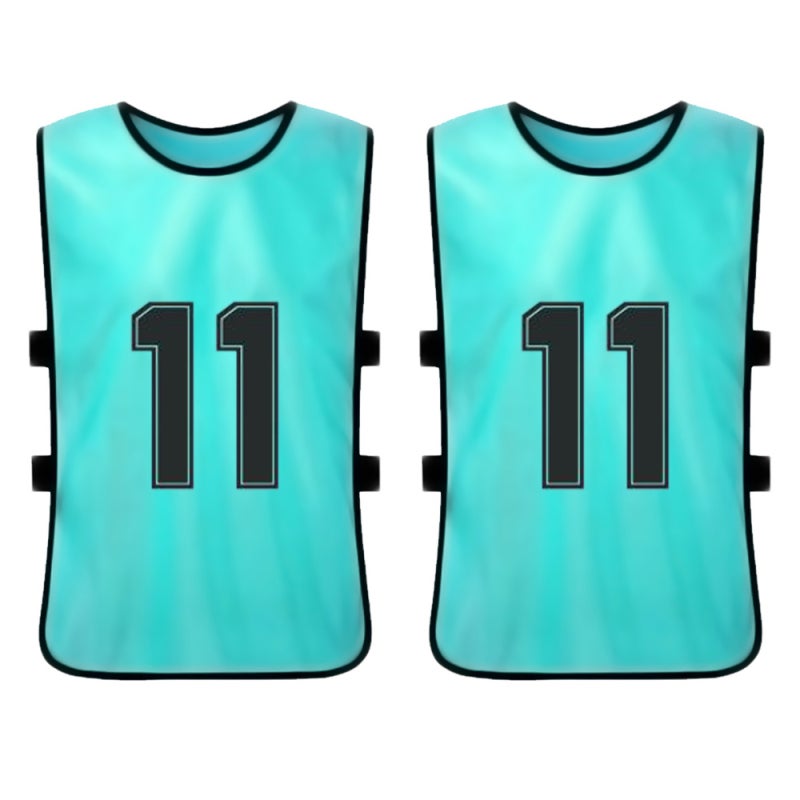 Kids Soccer Pinnies 12pcs Lake Blue Clear Front Back Numbers - Bright Colorfast Open Side Ventilation Soccer Scrimmage Vest for Youth Team Sports Training - Image 3