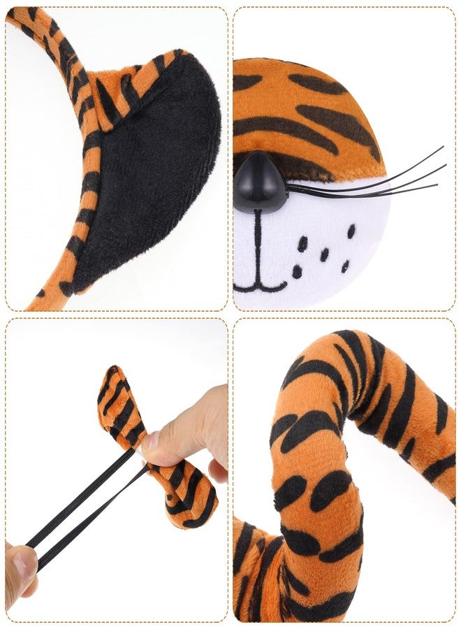 Jmkcoz 4 Pieces Halloween Tiger Costume Set Tiger Ears Headband and Tail Nose Bowtie Fancy Dress Accessories for Women Dress up Cosplay Party - Image 5