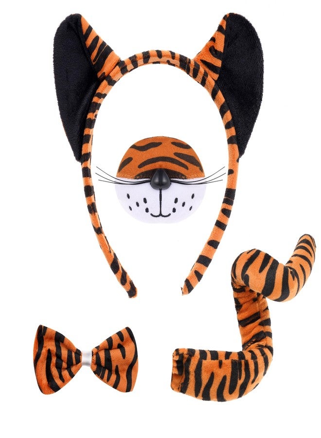 Jmkcoz 4 Pieces Halloween Tiger Costume Set Tiger Ears Headband and Tail Nose Bowtie Fancy Dress Accessories for Women Dress up Cosplay Party - Image 1