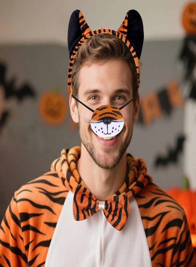 Jmkcoz 4 Pieces Halloween Tiger Costume Set Tiger Ears Headband and Tail Nose Bowtie Fancy Dress Accessories for Women Dress up Cosplay Party - Image 2