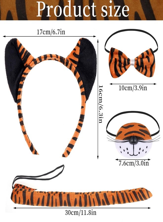 Jmkcoz 4 Pieces Halloween Tiger Costume Set Tiger Ears Headband and Tail Nose Bowtie Fancy Dress Accessories for Women Dress up Cosplay Party - Image 3