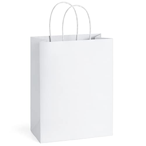 BagDream 50Pcs Gift Bags 8x4.25x10.5 Kraft Paper Gift Bags with Handles Bulk for Shopping, Wedding, Party Favor, Merchandise, Retail, White Paper Grocery Sacks - Image 1