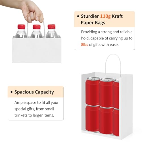 BagDream 50Pcs Gift Bags 8x4.25x10.5 Kraft Paper Gift Bags with Handles Bulk for Shopping, Wedding, Party Favor, Merchandise, Retail, White Paper Grocery Sacks - Image 3