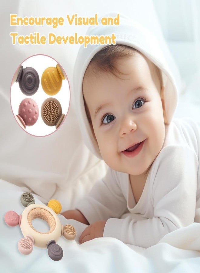 Meriox Silicone & Wooden Baby Teether for 3+ Months | BPA Free Soft Teething Toy | Safe Teether for Infants | Round Shape - Image 5