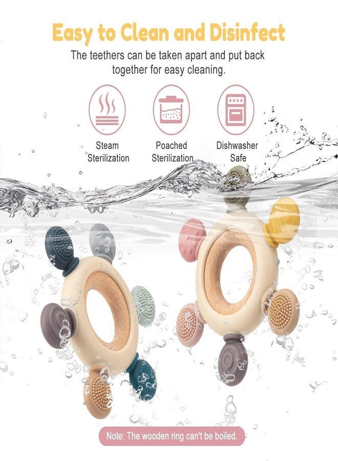 Meriox Silicone & Wooden Baby Teether for 3+ Months | BPA Free Soft Teething Toy | Safe Teether for Infants | Round Shape - Image 3