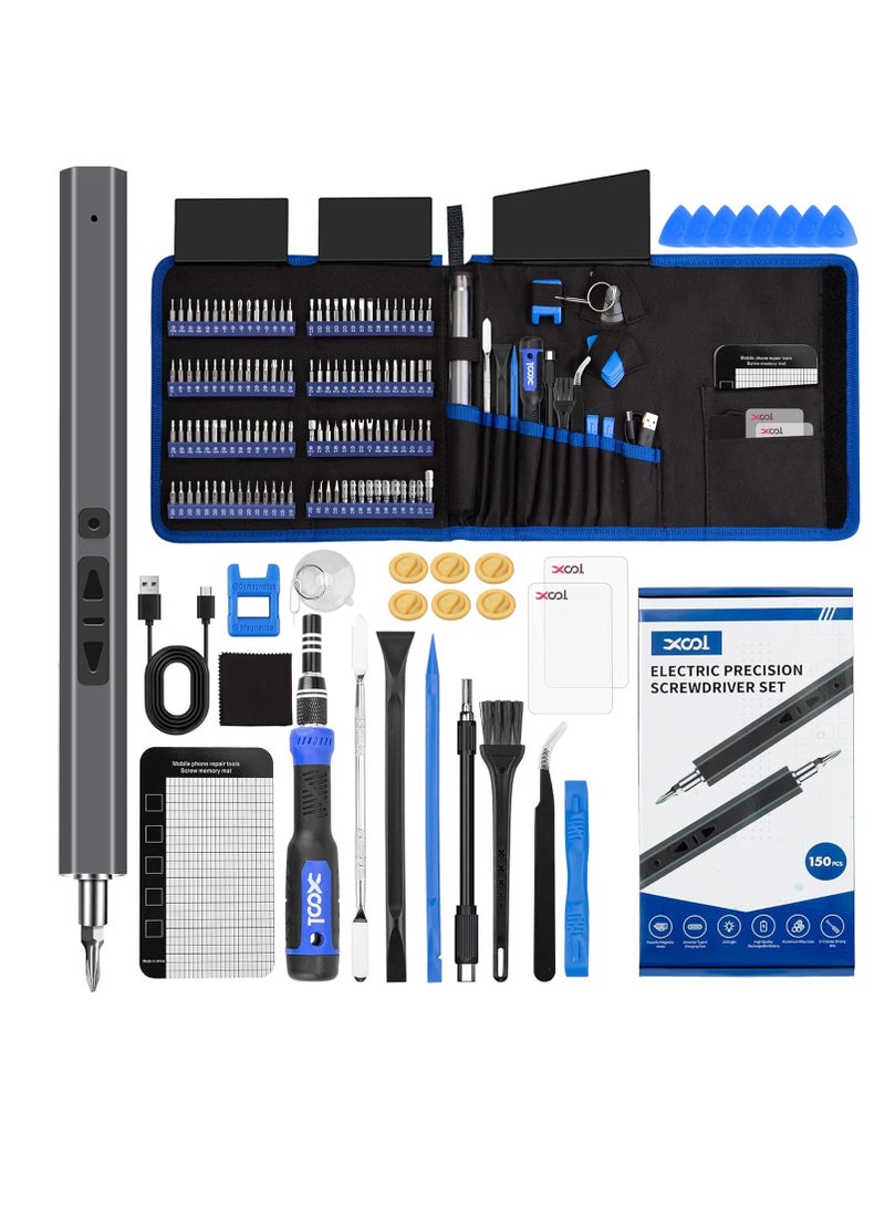 XOOL 150 in 1 Electric Screwdriver Set Precision Screwdriver Set with 120 Magnetic Bits, Rechargeable 2 Gears Torque Power Screwdriver Kit for Electronics, Computer, Laptops, Phone, PC, Game Console - Image 1