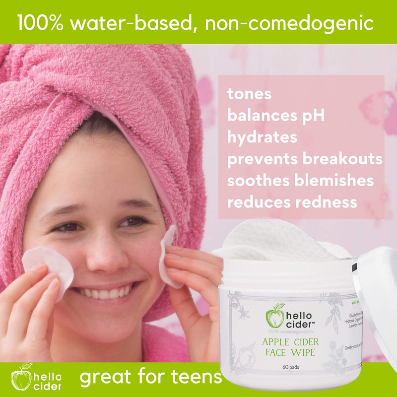 hello cider Apple Cider Vinegar Acne Face Toner Pads - Organic Tea Tree, Witch Hazel, Rose, Lavender. Cleanse, Tone, Hydrate, Calm & Sooth. 60 pads. USA by Hello Cider - Image 5