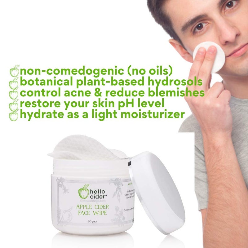 hello cider Apple Cider Vinegar Acne Face Toner Pads - Organic Tea Tree, Witch Hazel, Rose, Lavender. Cleanse, Tone, Hydrate, Calm & Sooth. 60 pads. USA by Hello Cider - Image 3