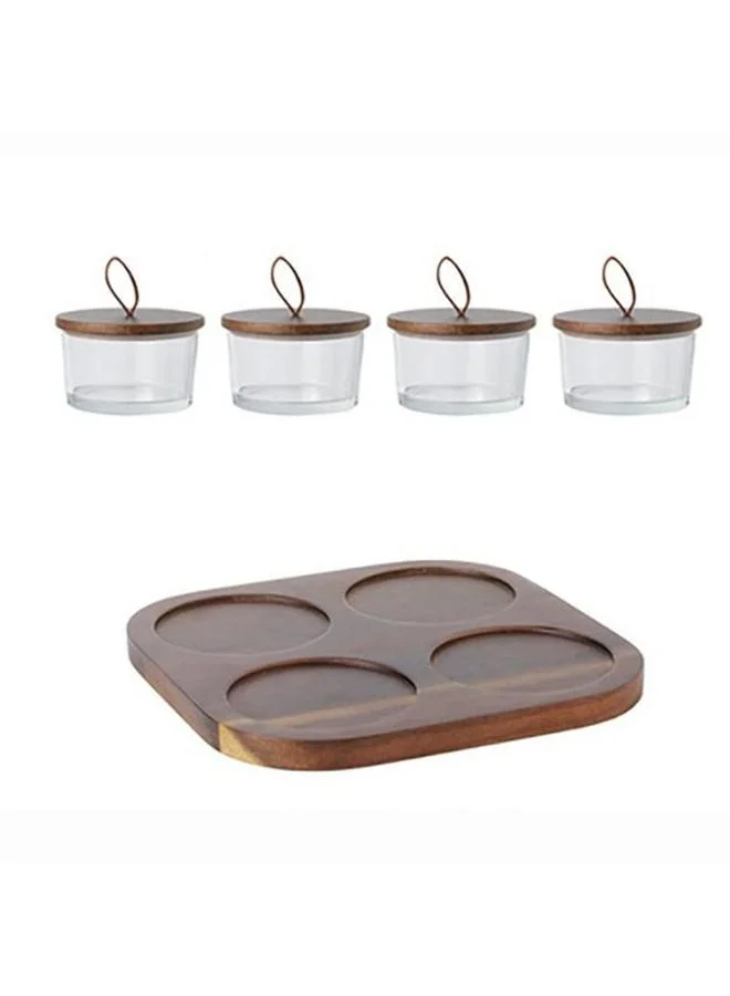 Casa Quesera Glass nut jar set with wooden tray- 4 pc set