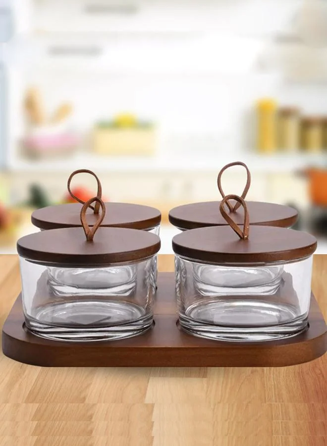 Casa Quesera Glass nut jar set with wooden tray- 4 pc set