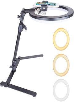 FONREST FONREST 2 in 1 Desktop High Angle Shot Phone Mount with 10-inch Dimmable LED Ring Fill Light for Cook Recording Calligraphy Drawing Online Lesson Nail-Art Jewelry Craft Video Recording Live Streaming 