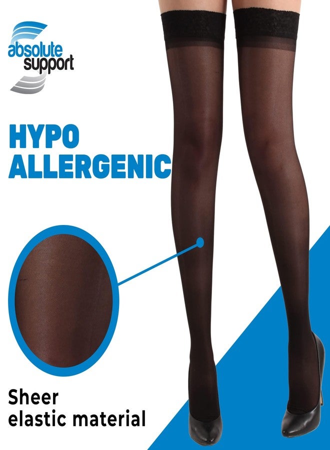 ABSOLUTE SUPPORT Made in USA - Thigh Hi Compression Socks for Women Circulation 15-20 mmHg Work Travel Airplane Office - Compression Hose for Women 15-20mmhg with Silicone Border Black, Large - Image 4