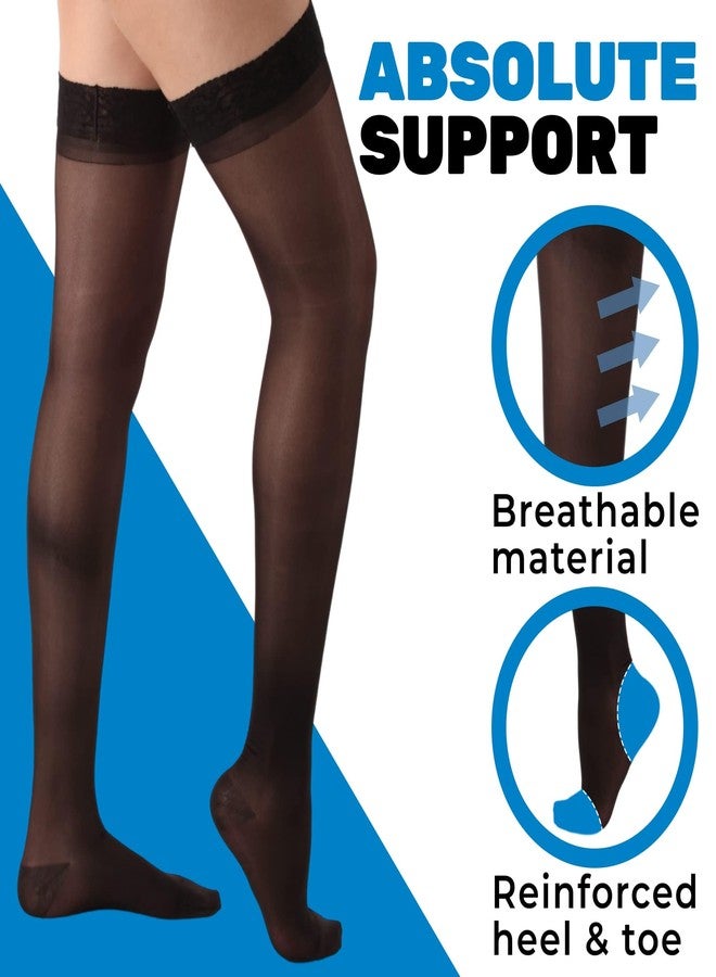 ABSOLUTE SUPPORT Made in USA - Thigh Hi Compression Socks for Women Circulation 15-20 mmHg Work Travel Airplane Office - Compression Hose for Women 15-20mmhg with Silicone Border Black, Large - Image 5