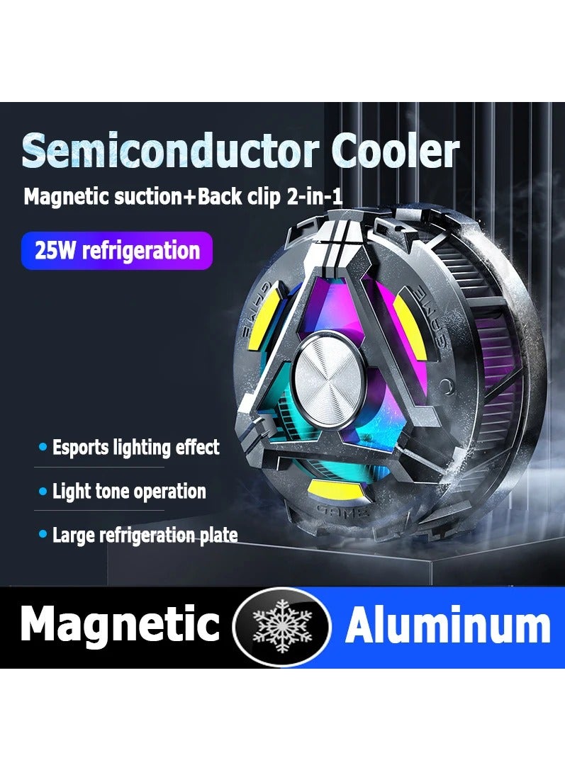 ريكتو مبرد هاتف مغناطيسي 2 في 1 + مشبك خلفي، مبرد iPad، مروحة تبريد للهاتف والكمبيوتر اللوحي، مبرد مغناطيسي للكمبيوتر اللوحي، مبرد مع عرض درجة الحرارة لألعاب الهاتف المحمول، البث المباشر (مع لوحة تبريد) - Image 2