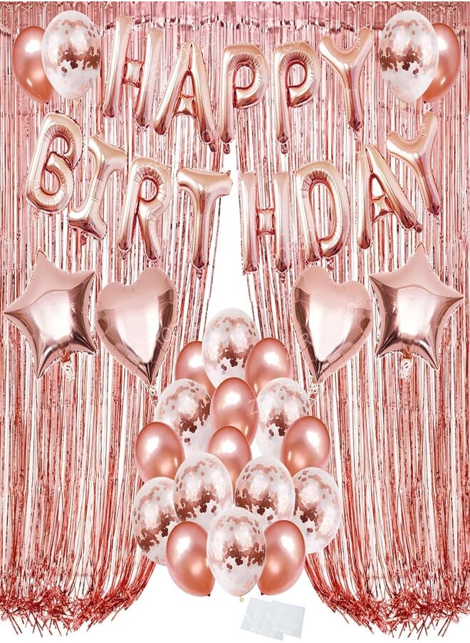 ZERODECO - ZERODECO Rose Gold Balloons Decorations, Bday Metallic Foil Happy Birthday Balloon Fringe Shiny Curtains, Star Balloons, Heart Balloons Confetti Balloons and Latex Balloons for Birthday Party - Image 1