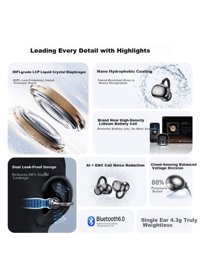 Viken  Latest Berlin Sound Premium Bone Conduction Bluetooth Ear Clip Wireless Open-ear Sports Running Noise-cancelling Long Battery Life Headphones - Image 1