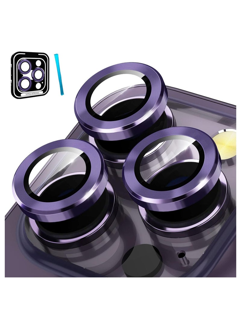 ELTRAZONE Camera Lens Protector for iPhone 14 Pro (6.1 inch) and iPhone 14 Pro Max (6.7 inch), 9H Tempered Glass Metal Ring Camera Cover Film [Case Friendly Anti-Scratch High Definition], Purple - Image 1