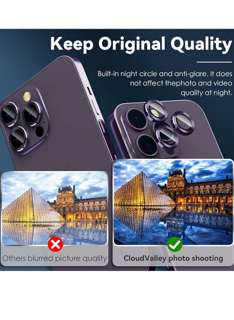 ELTRAZONE Camera Lens Protector for iPhone 14 Pro (6.1 inch) and iPhone 14 Pro Max (6.7 inch), 9H Tempered Glass Metal Ring Camera Cover Film [Case Friendly Anti-Scratch High Definition], Purple - Image 2